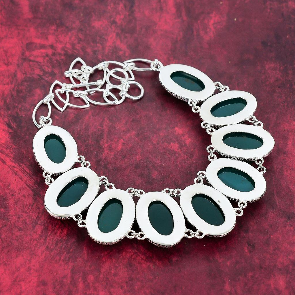 Collar de Ónix Verde Plata de Ley 925 Sólida con Cadena Ajustable, Collar de Joyería de Piedras Preciosas Hecho a Mano Para el Día de los Caídos