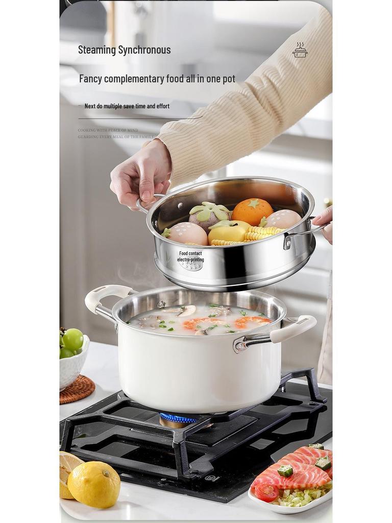 316 Stainless Steel Steamer Pot with Double Handles for Gas & Induction Cookers
