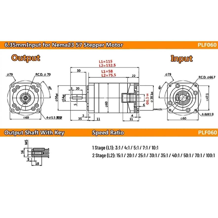 Nema23 Nema34 Planetary Gearbox Step-down Gearbox Motor Reducer Less 7 Arcmin for Stepper Motor 60/80/90 400W 750W Servo