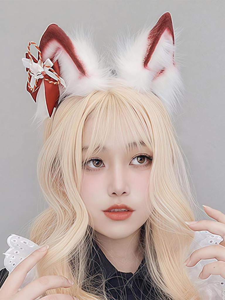 [SENMHS] Fox Spirit Style Cat Ears & Tail Costume Set - Fluffy, Handmade, Accessory, Bijou Chain, Cute, Fancy Dress, Cosplay, Comic Show, Halloween,