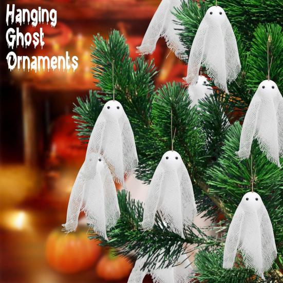 24 Pcs Halloween Ghost Decorations White Gauze Ghost Hanging Ornaments Small Hanging Ghosts Tree Ornaments for Farmhouse Haunted House Party