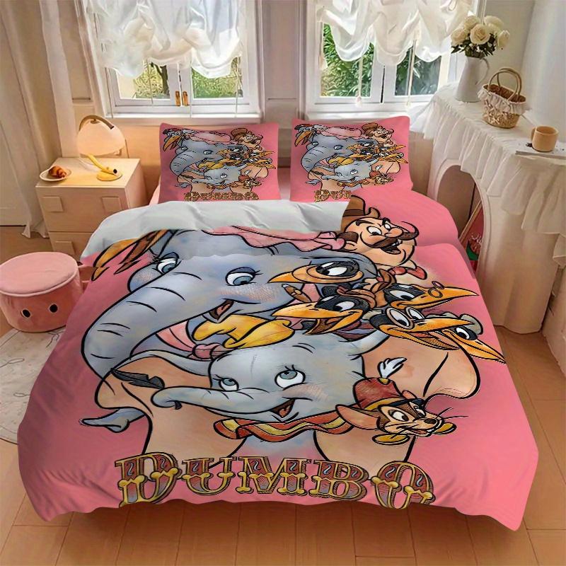 3pcs Dumbo Elephant & Friends Quilt Set Soft and Comfortable Bedroom, Guest Room and Dorm Decor Bedding Set 1 Quilt Cover + 2 Pillowcases.S046