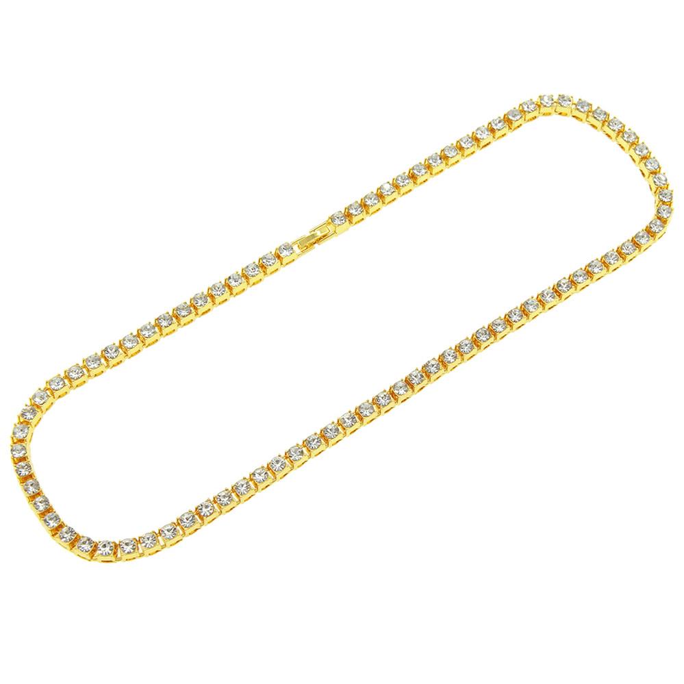 Factory Stock Gold Metal Color Alloy With Bling Rhinestone Hip Hop 5MM Single Row Iced Out Tennis Chain Necklace