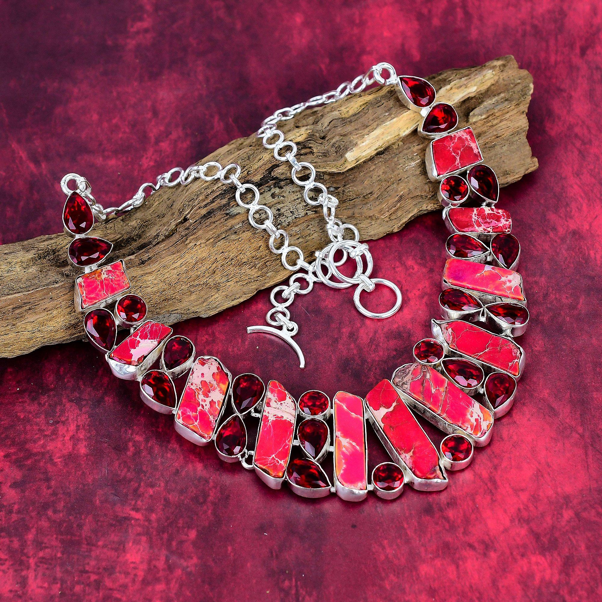 

Red Sea Sediment & Garnet 925 Solid Sterling Silver Necklace Adjustable, Chain Necklace Handmade Gemstone, Gift For Mom Antique Jewelry