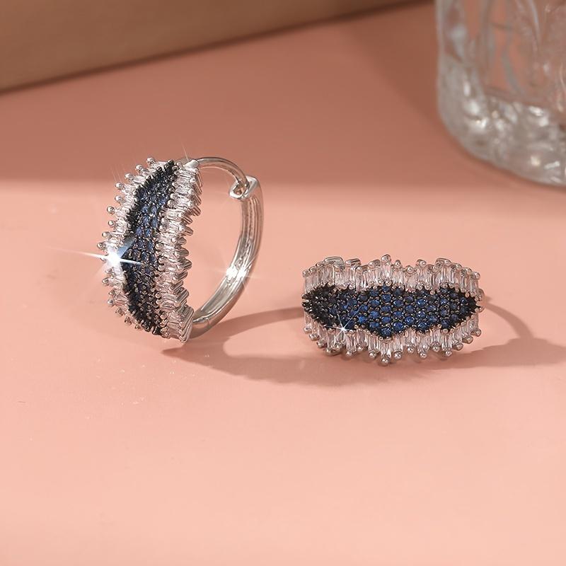 Shining Square Cubic Zirconia Wrapping Blue Zirconia Earrings Women Noble And Elegant Engagement And Wedding Party Hoop Earrings