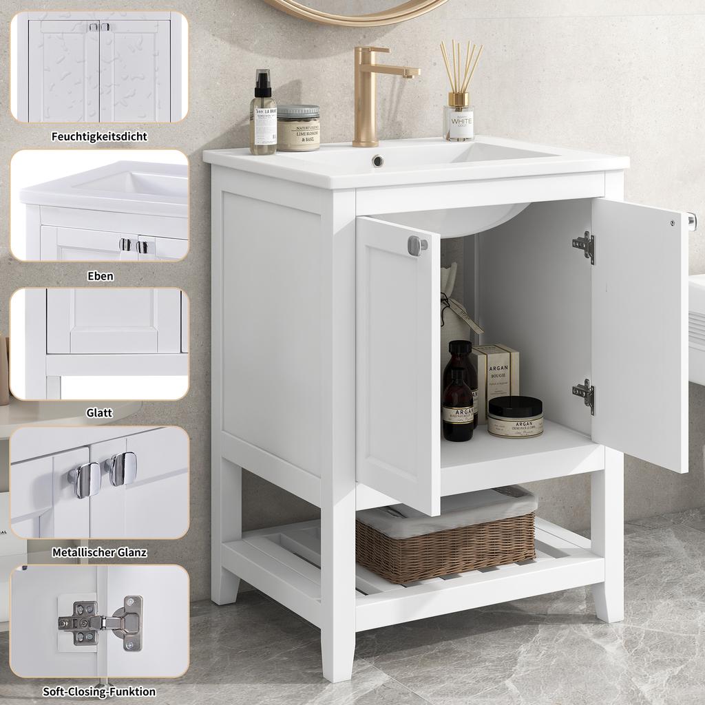 Bathroom Furniture Single Washstand with Vanity Unit 60cm with Ceramic Washbasin, White