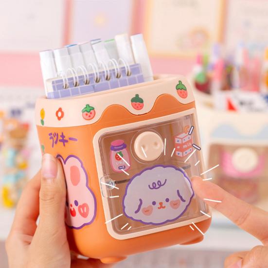 Cartoon Pig Pen Holder Multi-compartment Large Capacity Desk Organizer Box Stationery Storage Container Home Office Desktop Decoration Ornament