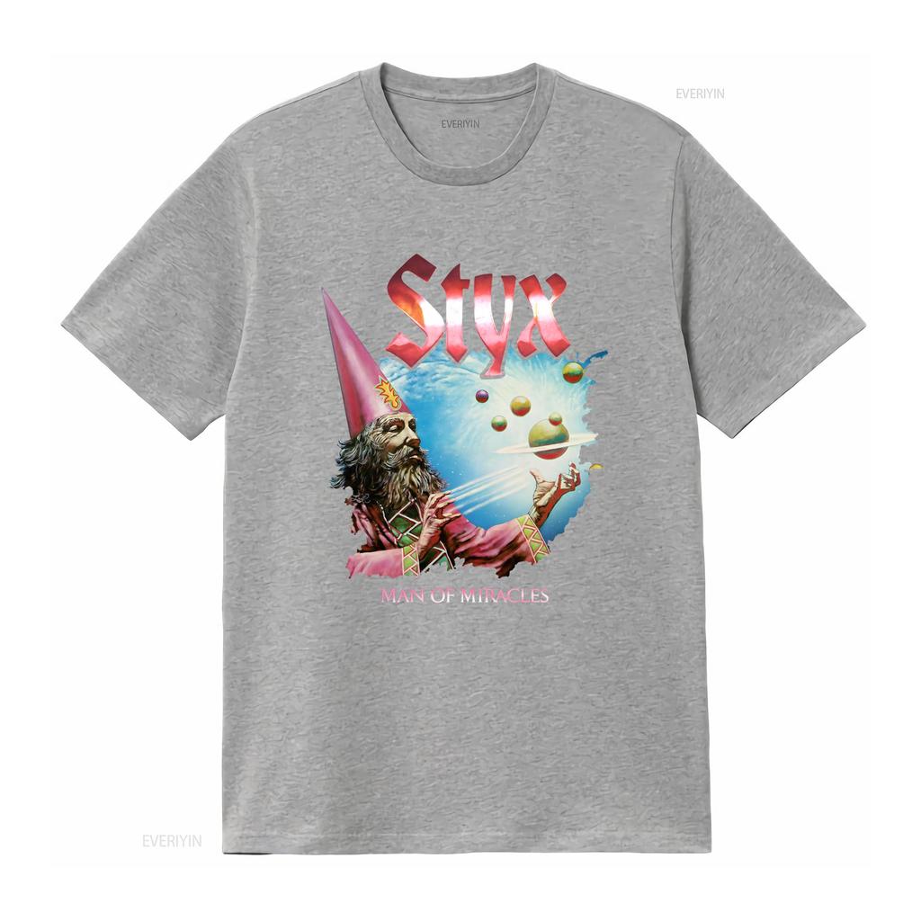 Vintage Styx Rock Band Unisex of Miracles Wizard Print Casual T Shirt vintage Washed fashion Breathable graphic streetwear
