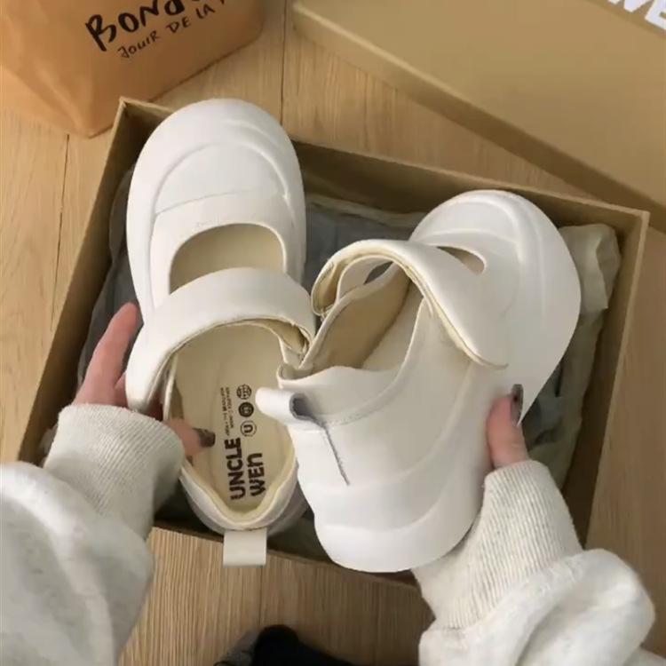 Puff Soft Bread~ Big Head Casual Mary Jane Shoes Women's Velcro Ugly Cute Platform White Shoes Versatile Single Shoes