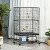 Standing Bird Cage Indoor Aviary with 4 Wooden Perches and Feeders, Steel Wire, Dark Grey