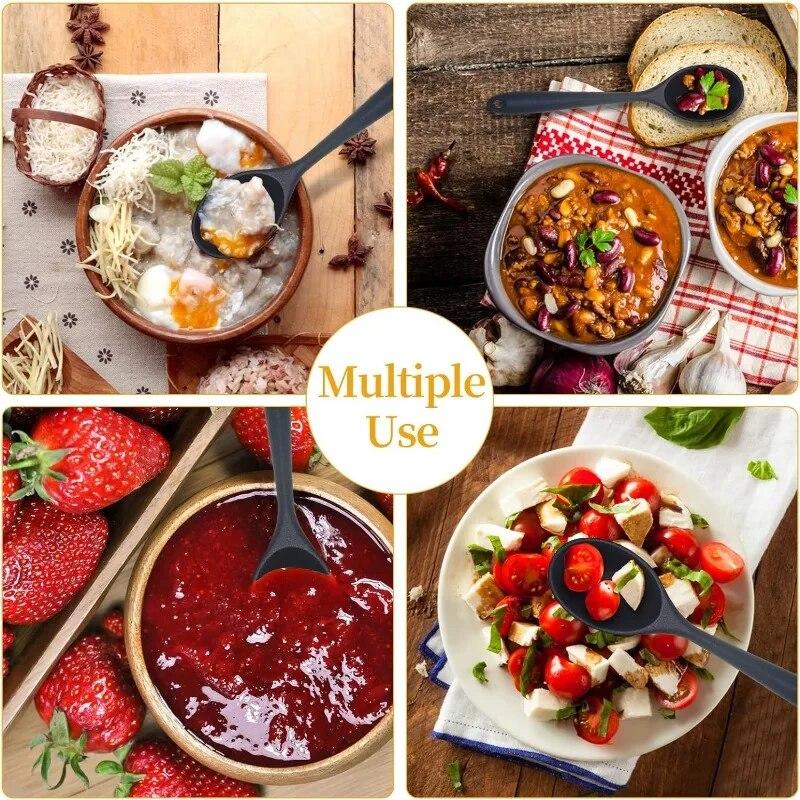 Silikonová lžíce potravinářské kvality Kuchyňská silikonová lžíce s dlouhou rukojetí Polévková lžíce Odolná vůči vysokým teplotám na vaření Míchací lžíce