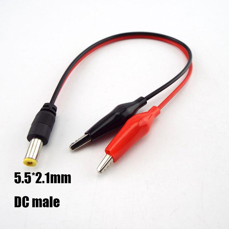 25CM DC Male Female To Alligator Clip Cable Plug Power Plug Connector Adapter Wire DC 5.5*2.1mm Crocodile Test Leads