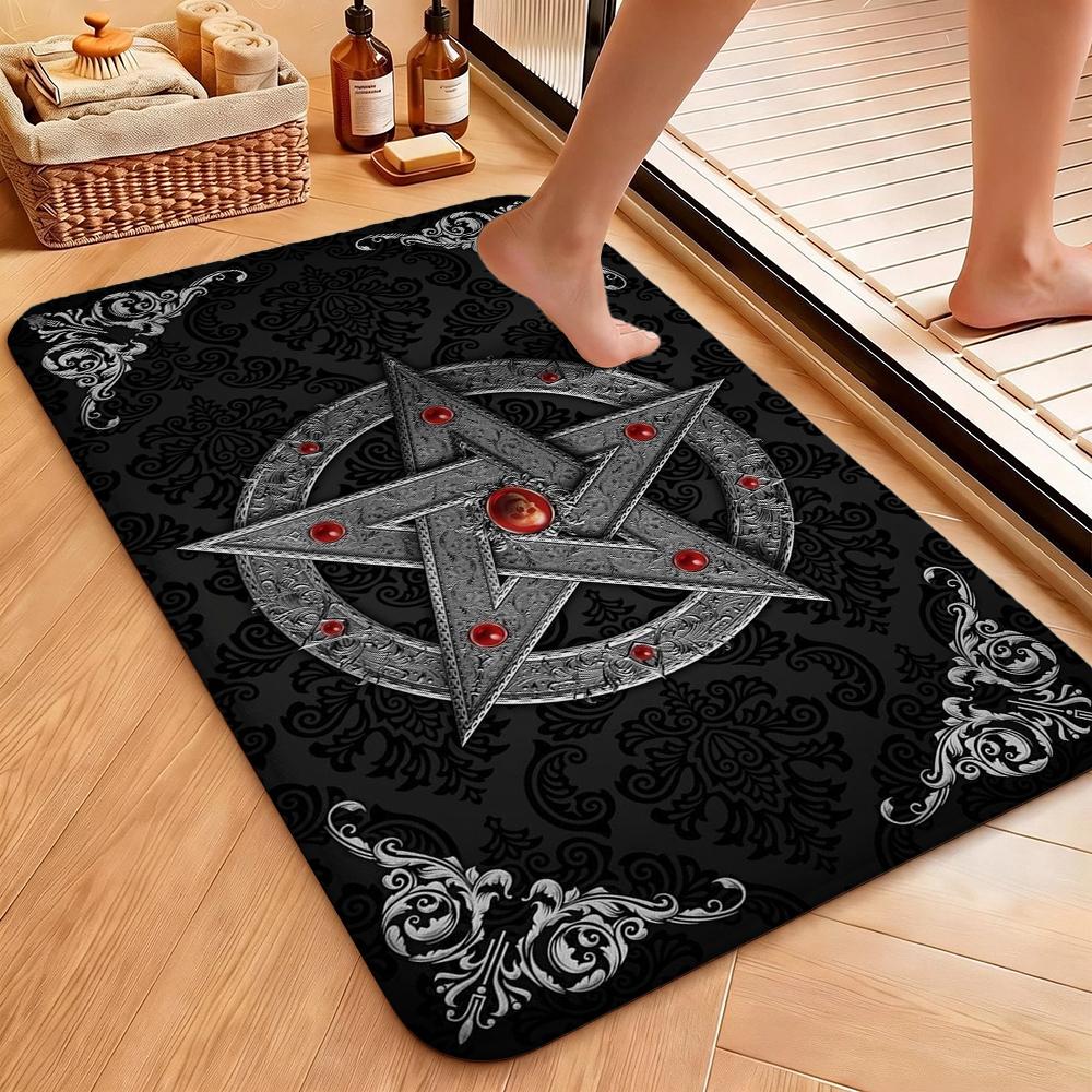 Dark Gothic Pentacle Ruby Accents Patterned Rug Nonslip Thick Carpet For Living Room Bedroom Hallway Home Decor Birthday Gift