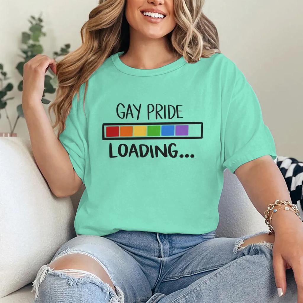 Gay Pride Loading Print T Shirts Casual Summer LGBT Women Men Tshirts Short Sleeve Lesbian Bisexual GAY Streetwear Gifts