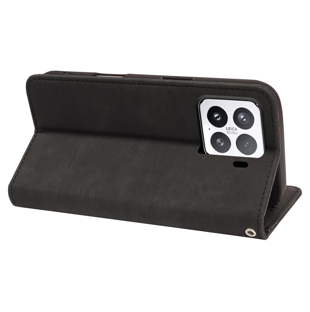 For Xiaomi 15 Case Strong Magnetic Leather Wallet Phone Cover with Striped Texture