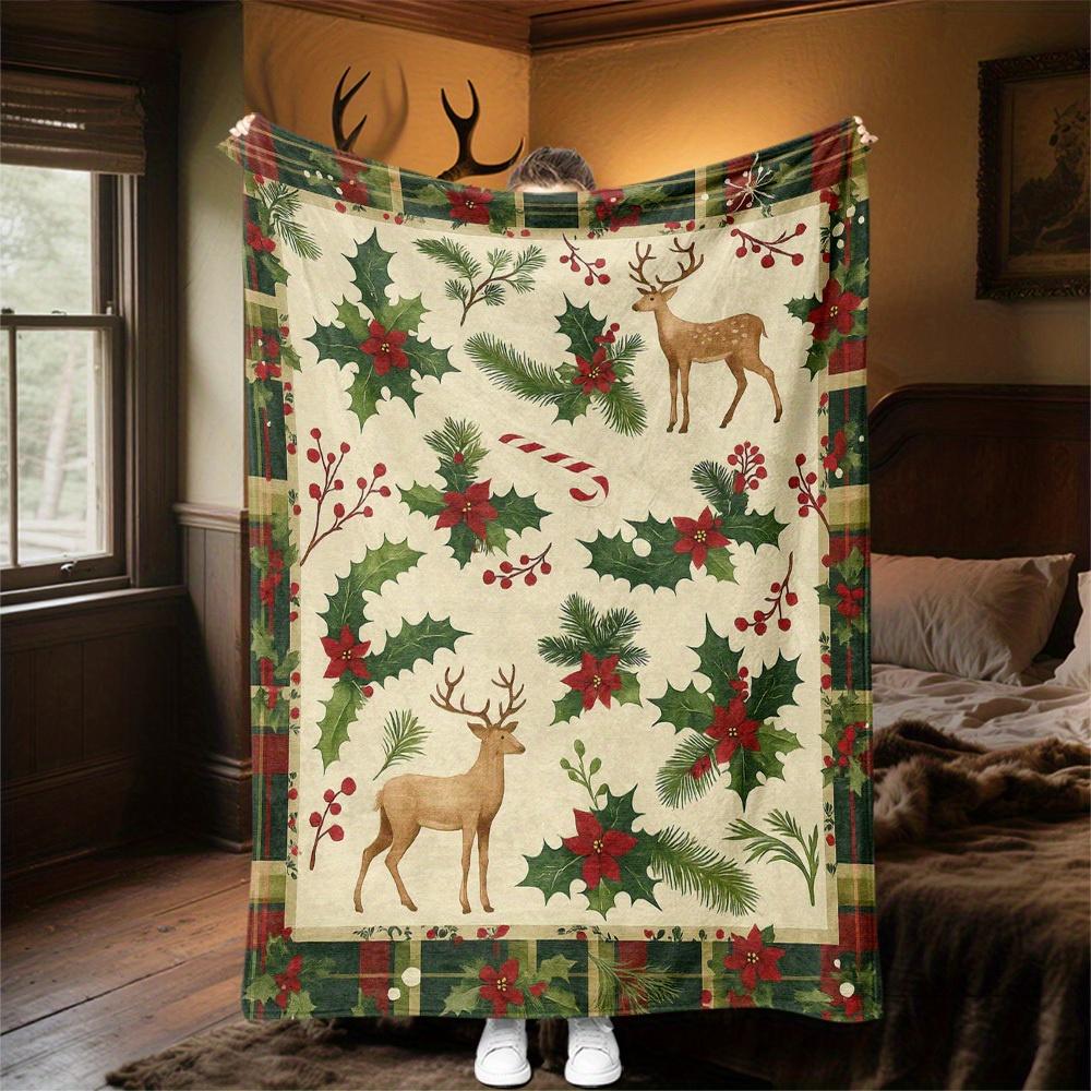 1pc Christmas, Plaid Blanket for Sofa Bed Soft and Light Bedding Ideal for Picnics, All-Season Christmas Outdoor Decor Accessories-c0803027