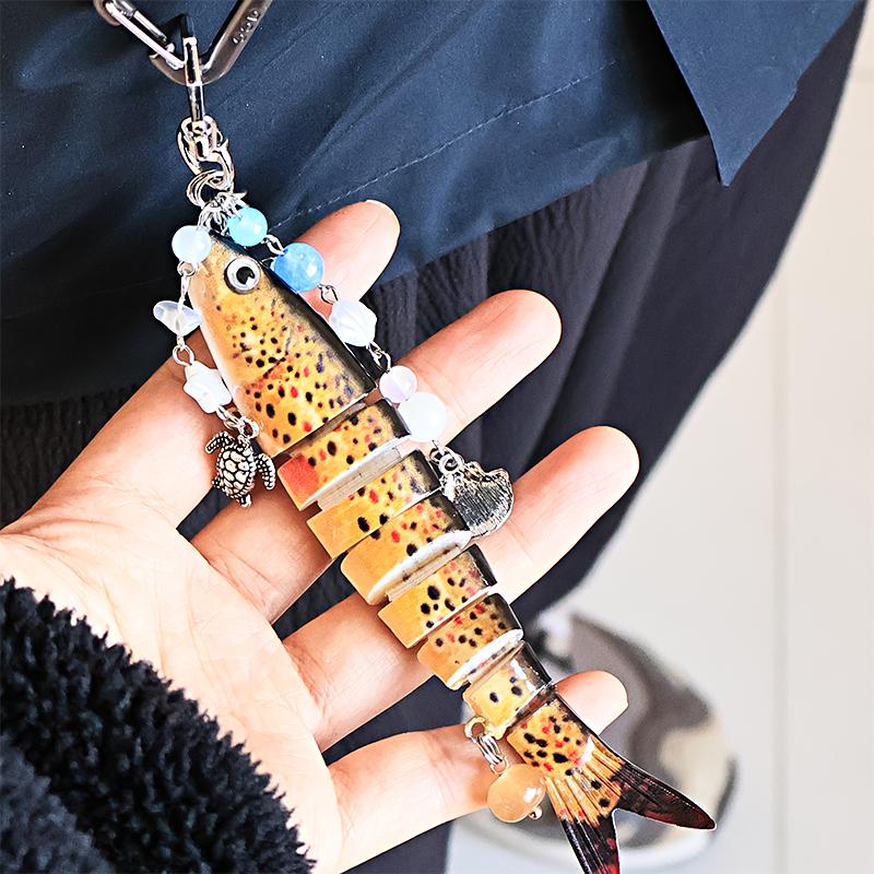 1PC Beaded Pendant Ocean Style Fish Shape Seaside Vacation Keychain Funny Artificial Fishing Lures Novelty Gift Multicolor