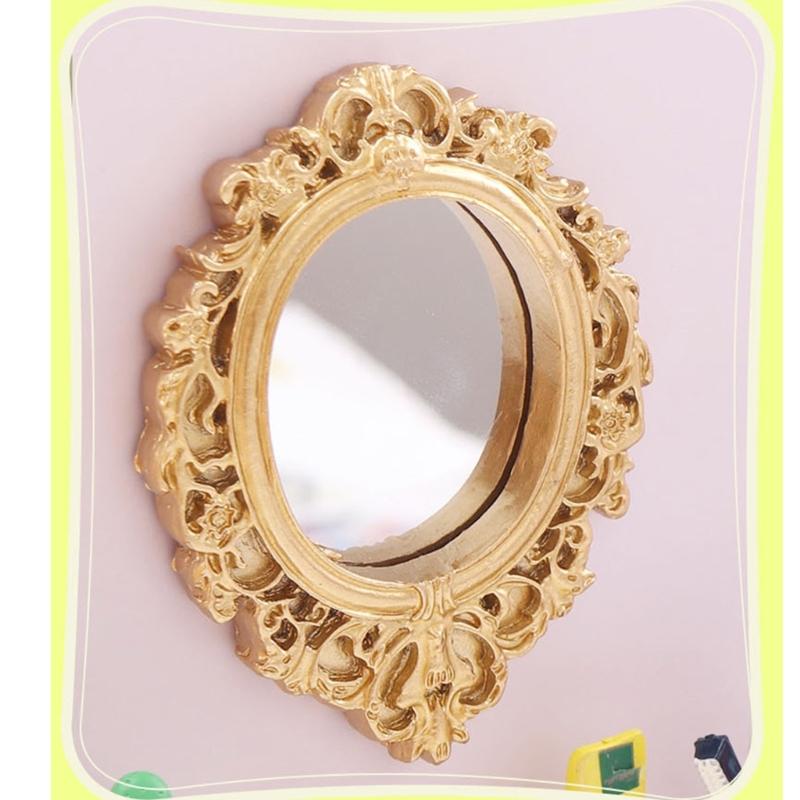Antique Doll House Mirror Model Figure PVC Miniature Furniture For Children Pretend Play Classical Home Scene Decors