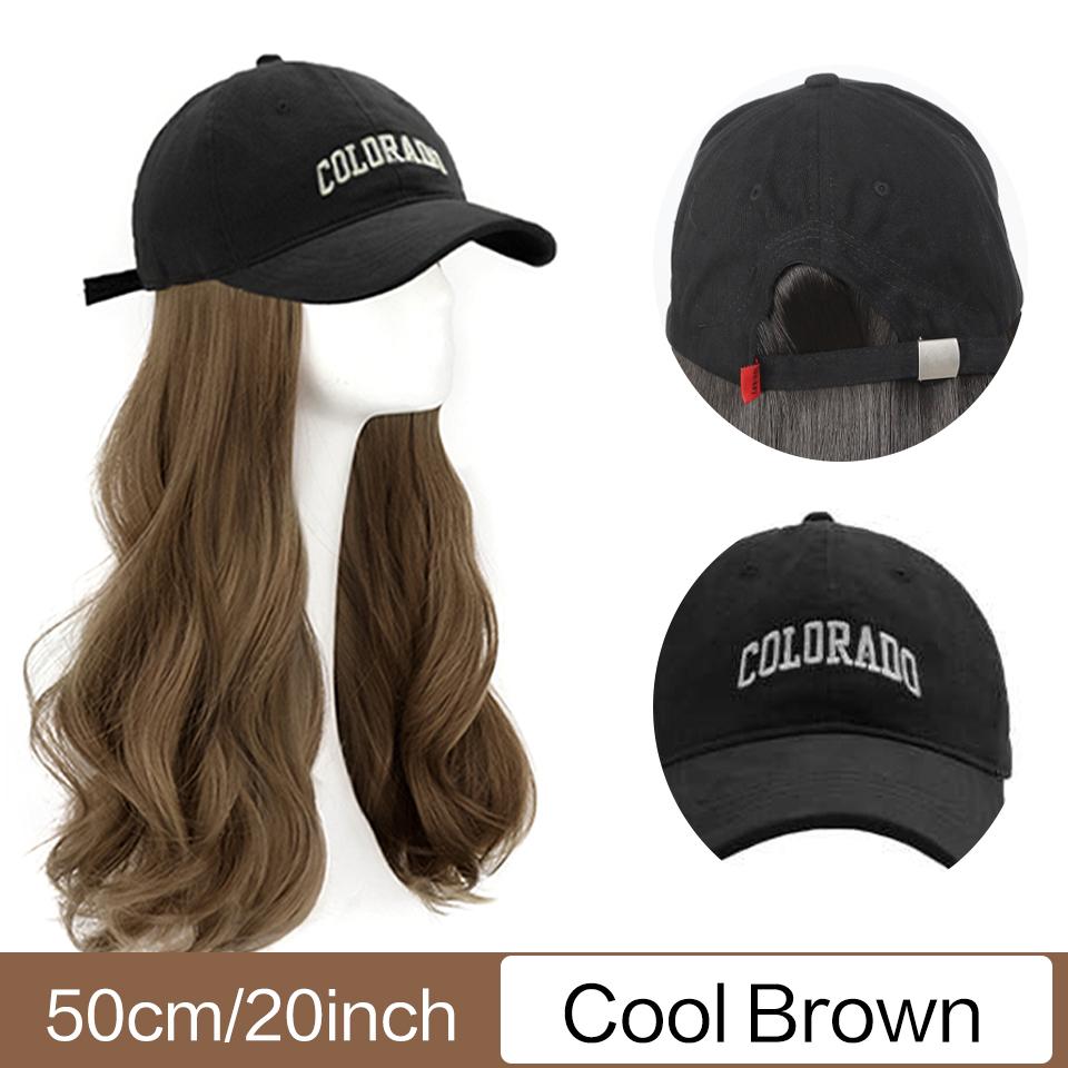 

Парик-шляпа «Все в одном» синтетический коричневый Вышитая буква Регулируемая бейсболка-парик для ежедневной носки Волнистый парик на всю голову