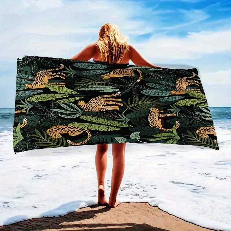 1 Stück Leopard Dschungel Strandtuch Wildtier-Print Tropische Blätter Design Schnelltrocknend Weiches Mikrofaser Badetuch Für Frauen Safari