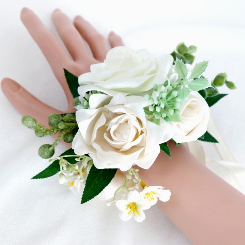 5Pcs Rose Wrist Corsages Wristband for Bridal and Bridesmaid, Wrist Corsages for Wedding Ceremony Anniversary Proms