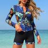 Set Costume da Bagno Sportivo da Donna a Maniche Lunghe con Zip - Top Bikini e Pantaloncini a Pantaloncino