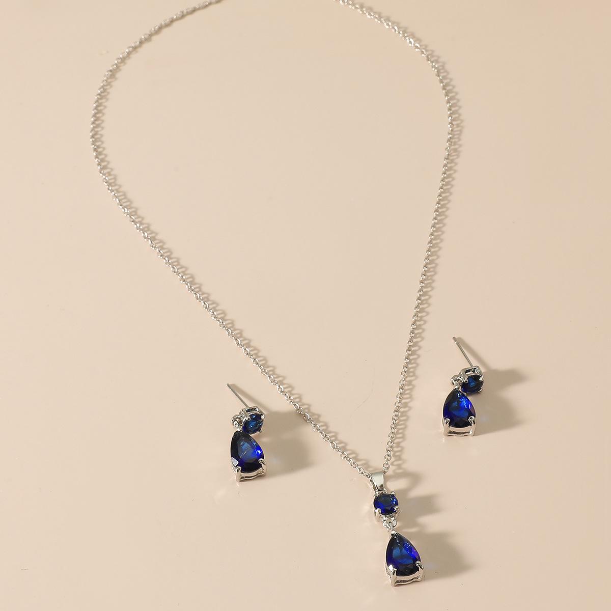 Elegant Water Drop Gemstone Necklace and Earring Set - European  American Fashion Jewelry