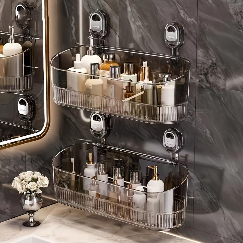 Scaffale portaoggetti di lusso da parete con ventosa - Non richiede foratura, Organizer in plastica resistente per articoli essenziali per la doccia, Cosmetici e Articoli da toeletta