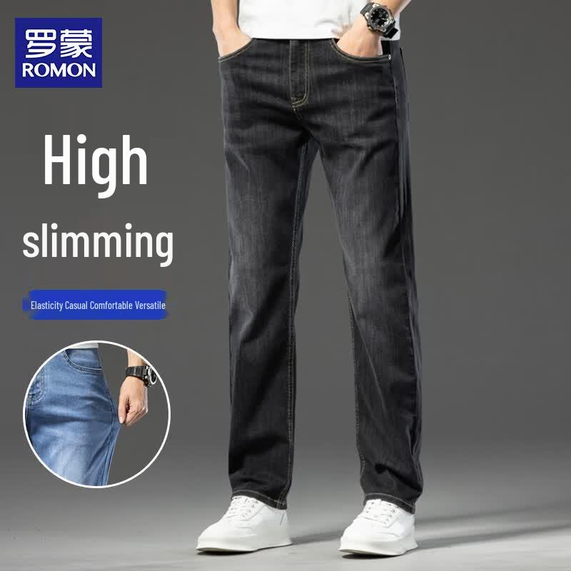 ROMON Men's Summer Ice Silk Straight Fit Stretch Jeans