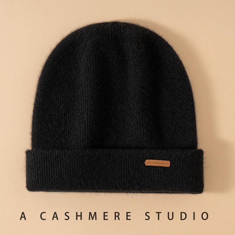 Pure cashmere knitted hat men's thickened versatile headgear thermal ear protection hat