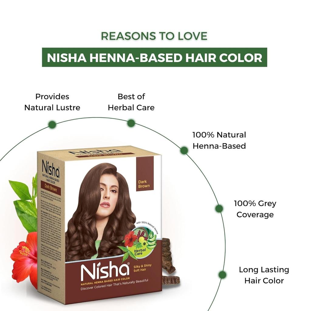 Nisha Natural Henna Powder Hair Colour Dark Brown Semi-Permanent Herbal Dye For Silky Shiny Hair Men Women 60 g Pack Of 2
