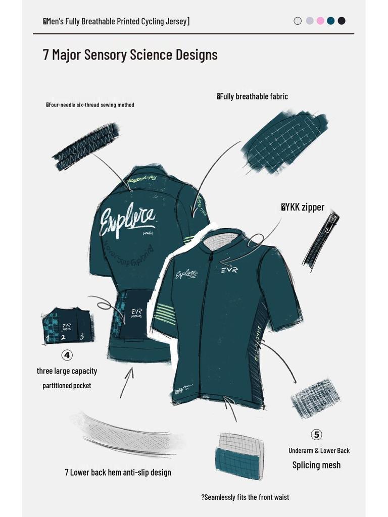 EVR Men's Quick-Dry Summer Cycling Jersey - Short Sleeve Printed Top (Explore Series)