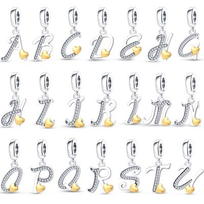 Kupfer 26 Alphabet Englische Buchstaben A bis Z Anhänger Perlen Gold Herz Für Pan Original Armband DIY Schmuck Zubehör