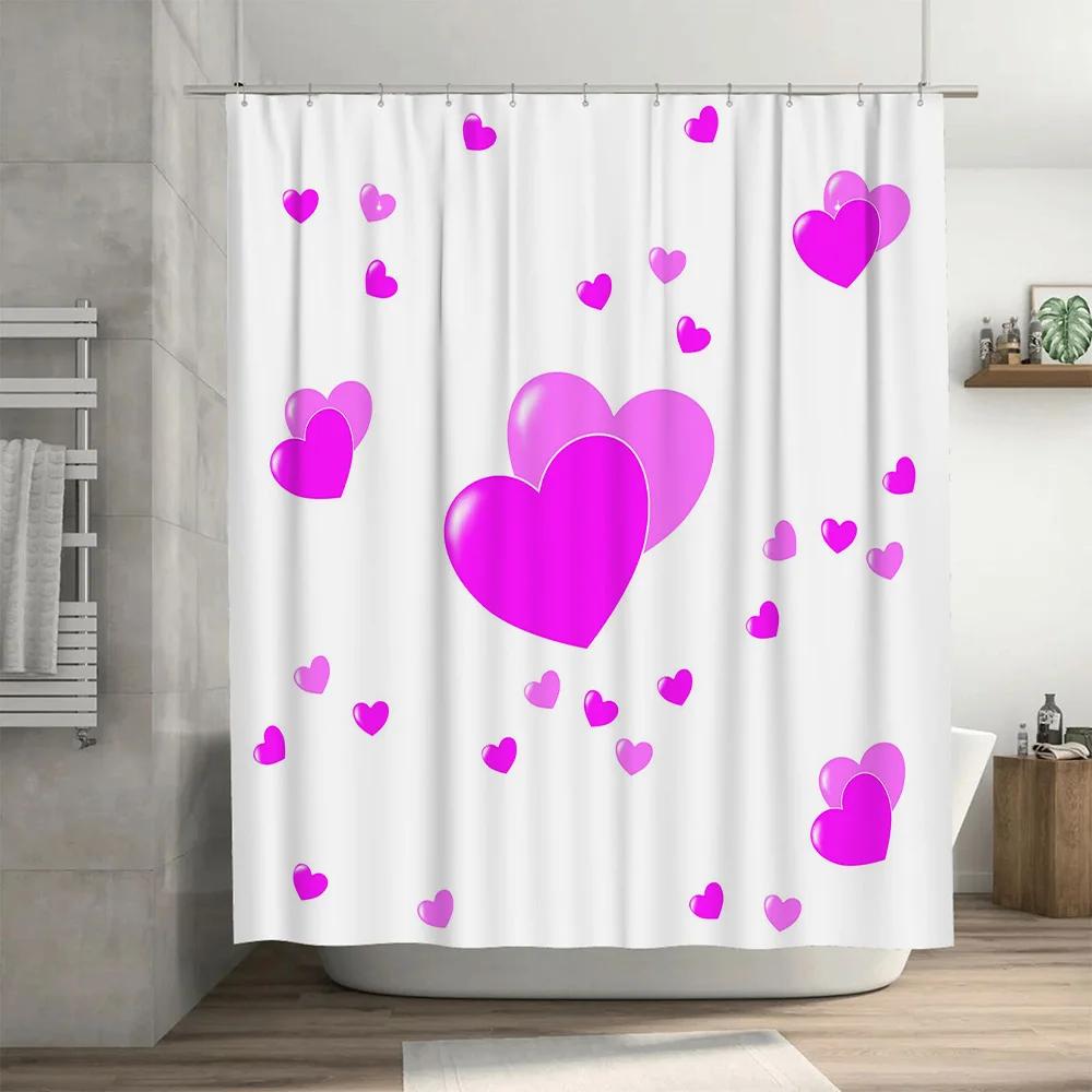 Delightful Pink Hearts Shower Curtain Romantic Bathroom Decor for Home Decoration