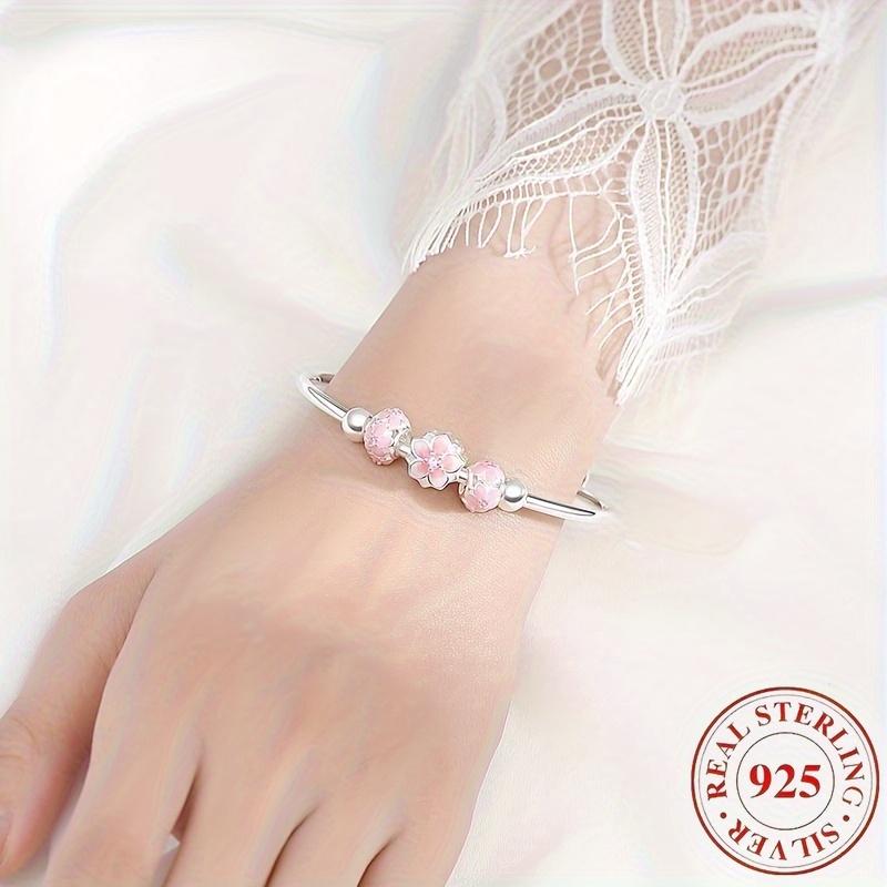 Pure silver pink cherry blossom bracelet is beautiful, stylish, and elegant, suitable for gifting and daily wear