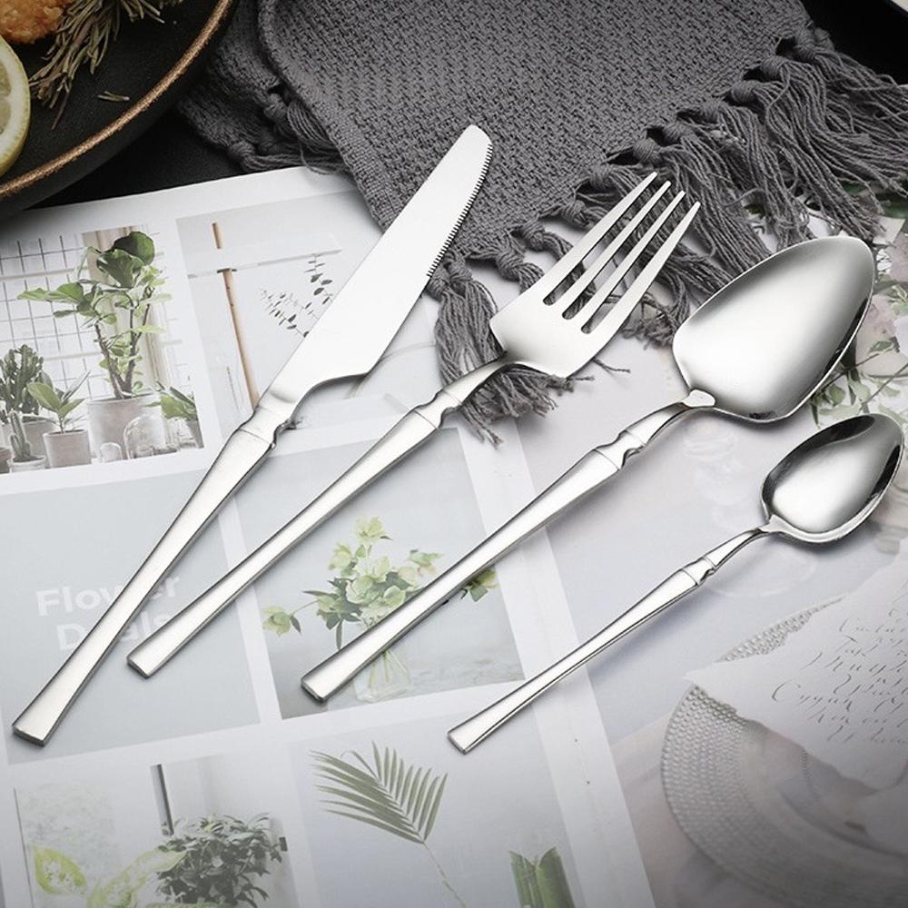 24pcs Silver Cutlery Set Stainless Steel Tableware Knife Fork Coffee Spoon Dinnerware Dishwasher Safe Dinner Cutlery