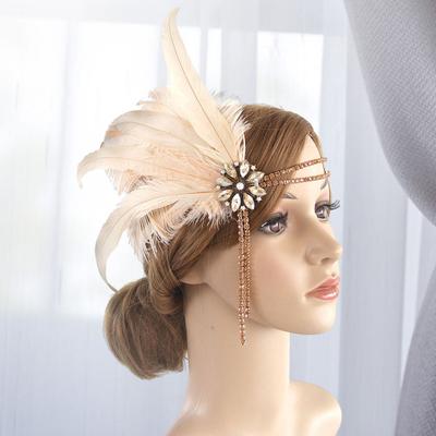 Women Headband Vintage Faux Feather Rhinestones Tassel Peacock Decorative Exquisite Performance Bridal Flapper Headpiece Hair Accessories