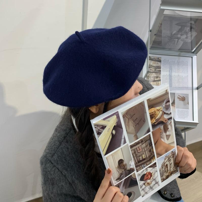 Woolen Beret Women Korean Versatile Hat Women Autumn and Winter Japanese Retro Candy Color Painter Hat
