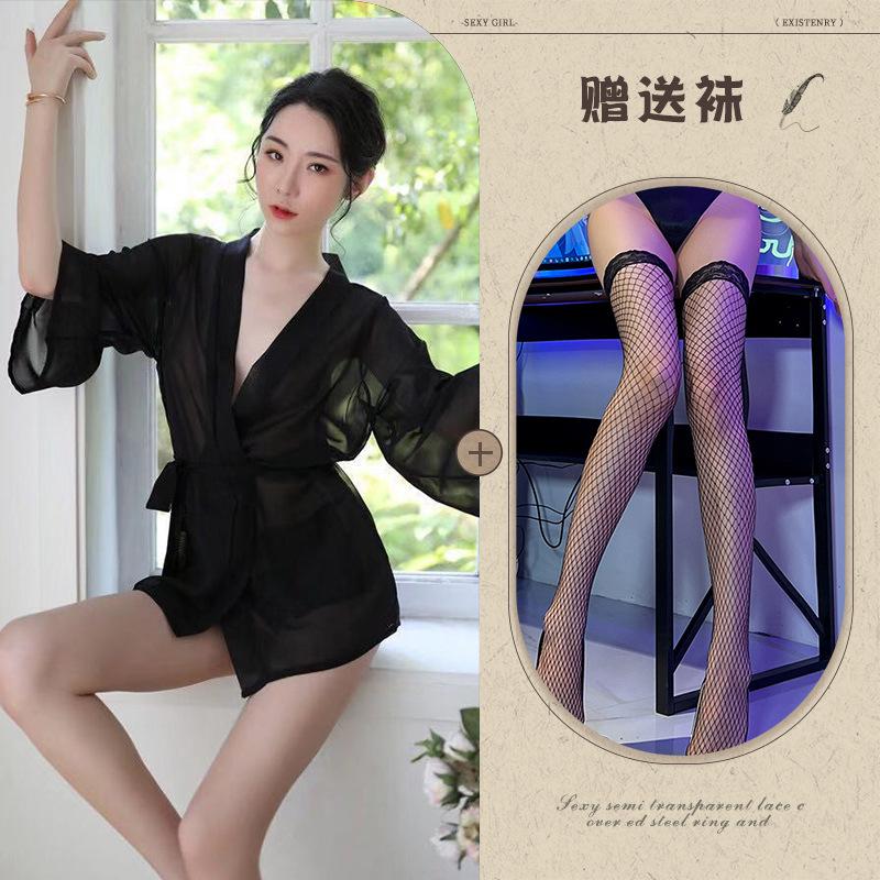 New sex underwear women's sexy transparent temptation chiffon pajamas short bathrobes hip suit