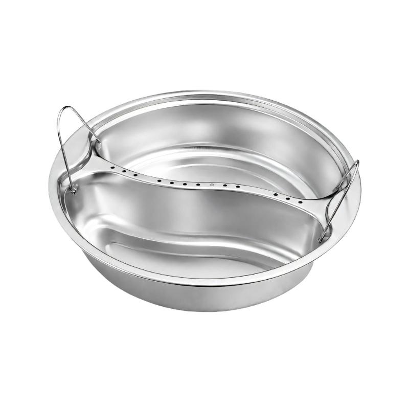 Sectioned Steam Tray Round Metal Insert with Wire Grip Handles for Soup Pot Service and Daily Family Table Tasks