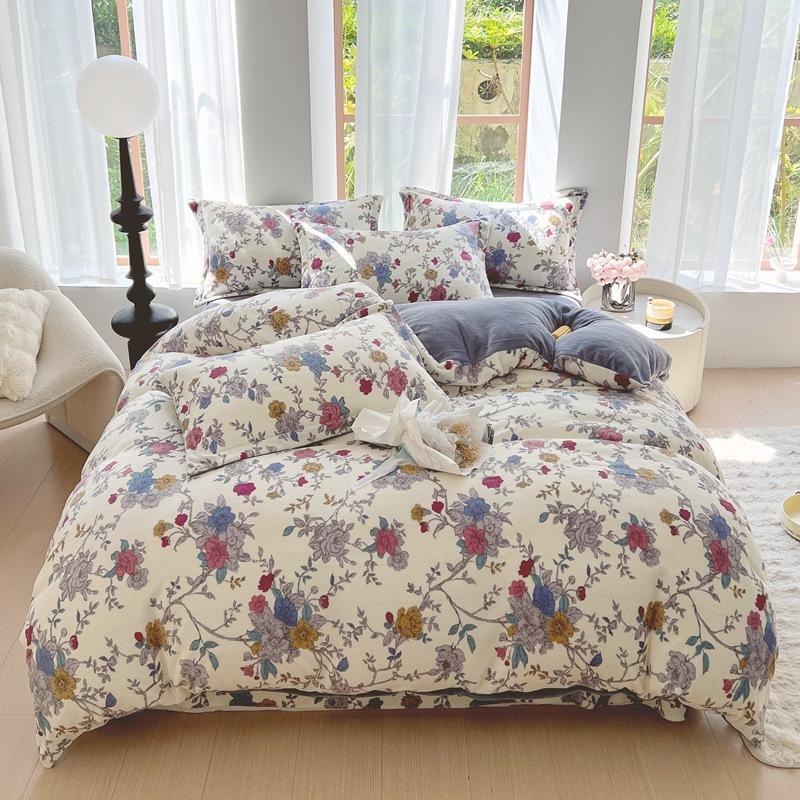 Set din patru piese din catifea cu lapte proaspăt de iarnă, husă de pilotă din flanel din catifea cu două fețe cu imprimare antistatică și set din trei piese din catifea