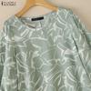 ZANZEA Women Casual Round Neck Loose 3/4 Sleeve Print Blouse