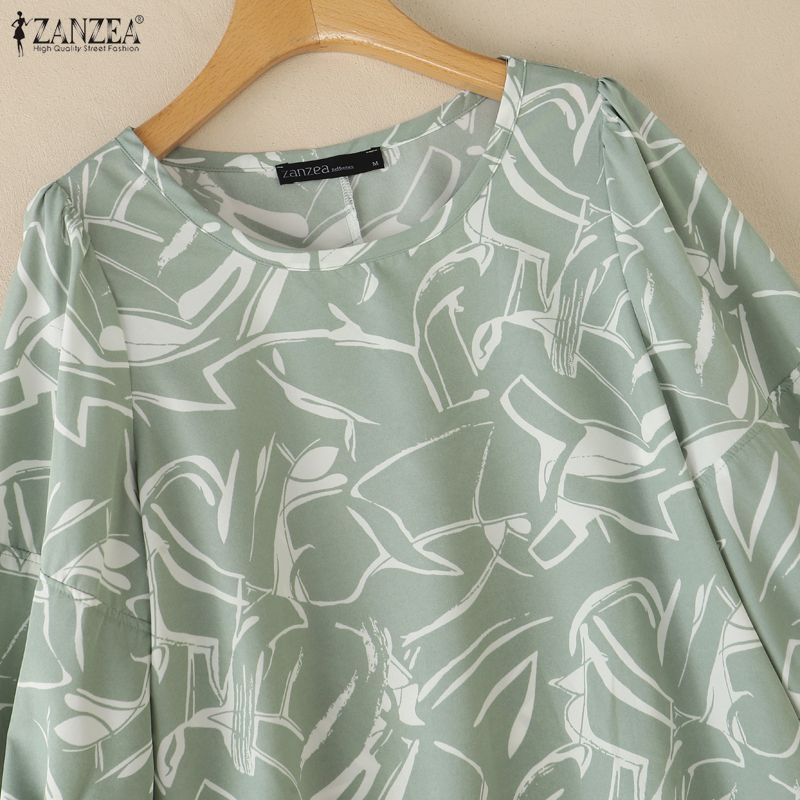 ZANZEA Women Casual Round Neck Loose 3/4 Sleeve Print Blouse