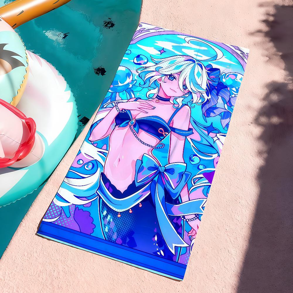 Game Cute Furina Genshin Towel Sports Quick Dry Travel Camping Gear Sandproof Soft Light Large Beach Towel