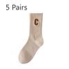 5 Pairs of Female Spring and Autumn Embroidered Letters Solid Color Street Sports Cotton Socks