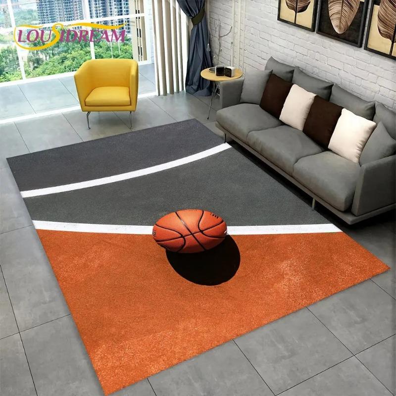 3D Basketball Cour Cartoon Area Rug Large Carpet Rug for Living Room Bedroom Sofa Playroom Doormat Decor Kids Non-slip Floor Mat