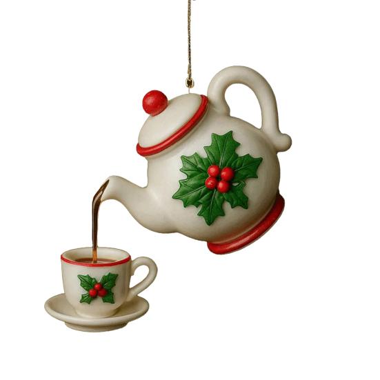 Christmas Teapot Ornament Vintage Christmas Tea Cup And Pot Hanging Decor with Pouring Tea Effect Gift for Tea Lovers