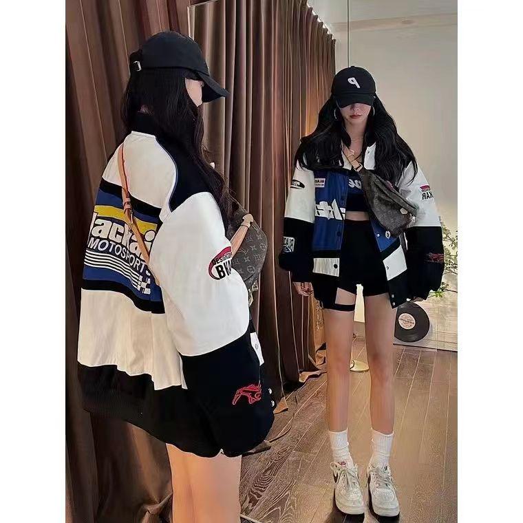 

Мужские и женские ретро-бейсбольные куртки в гоночном стиле - Модный мотоциклетный стиль для весны и осени 2XL