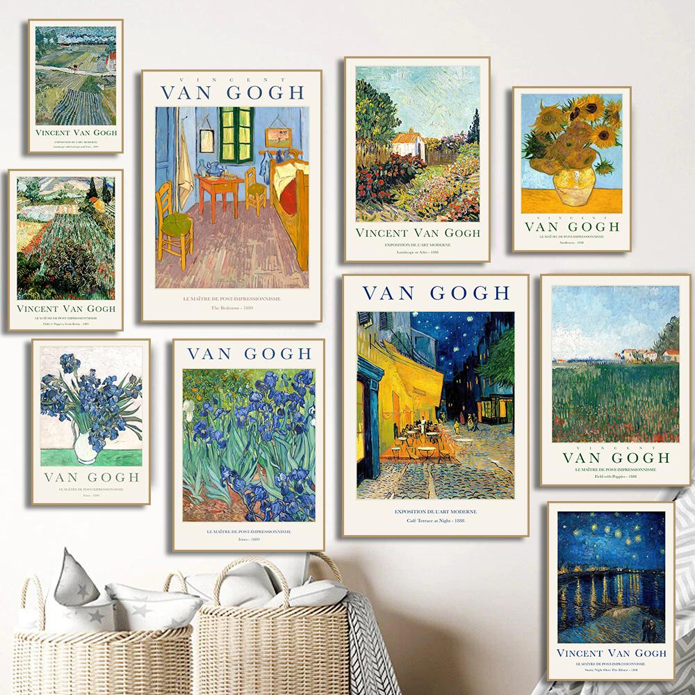 Classic Vincent Van Gogh Poster Print Cafe Night Terrace Canvas Art Paintings Sunflower Wall Art Picture for Home Wall Decor