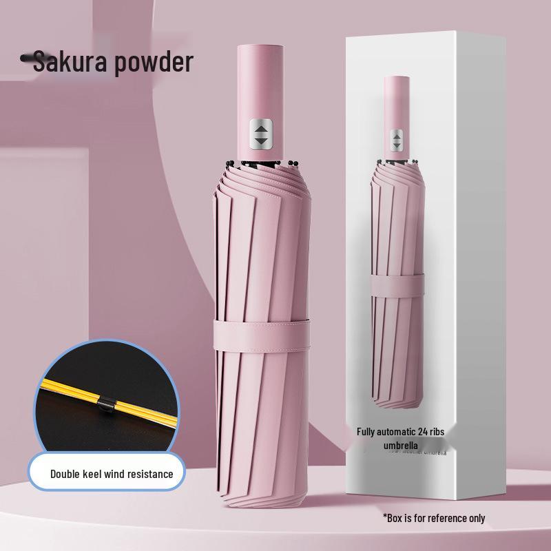 24-ribbers automatisk stormbestandig sammenleggbar paraply for sol og regn